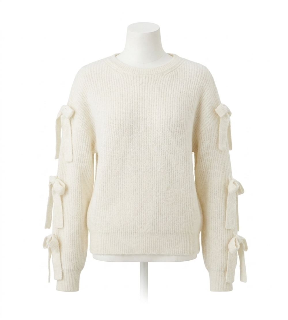 NEW MOLLY BRACKEN knitted with lace bows sweater in off white